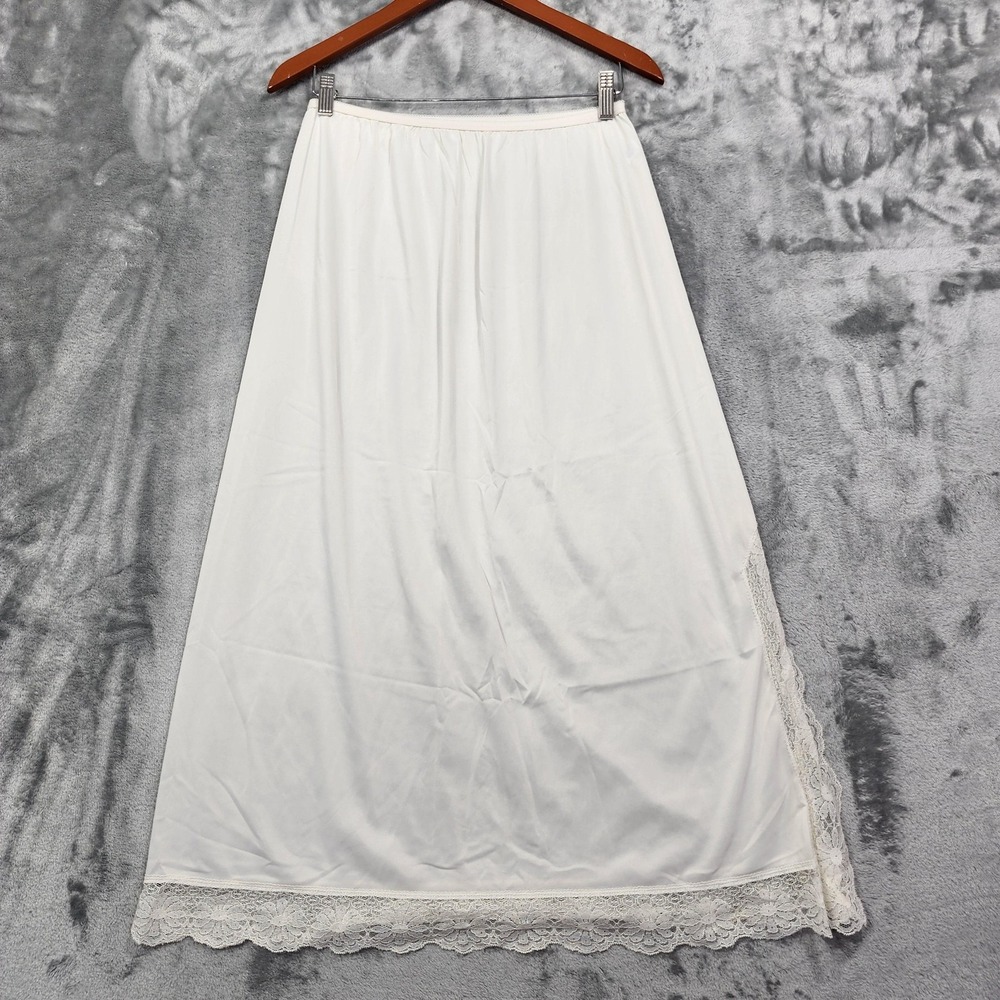Vintage OPALAIRE‎ Half Slip Womens 1X White Nylon Lace Trim Front Slit Lingerie - Picture 3 of 8